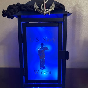 US NAVY Sailor Blue Light Candle Poem Lantern w/ Anchor Charm **The Original