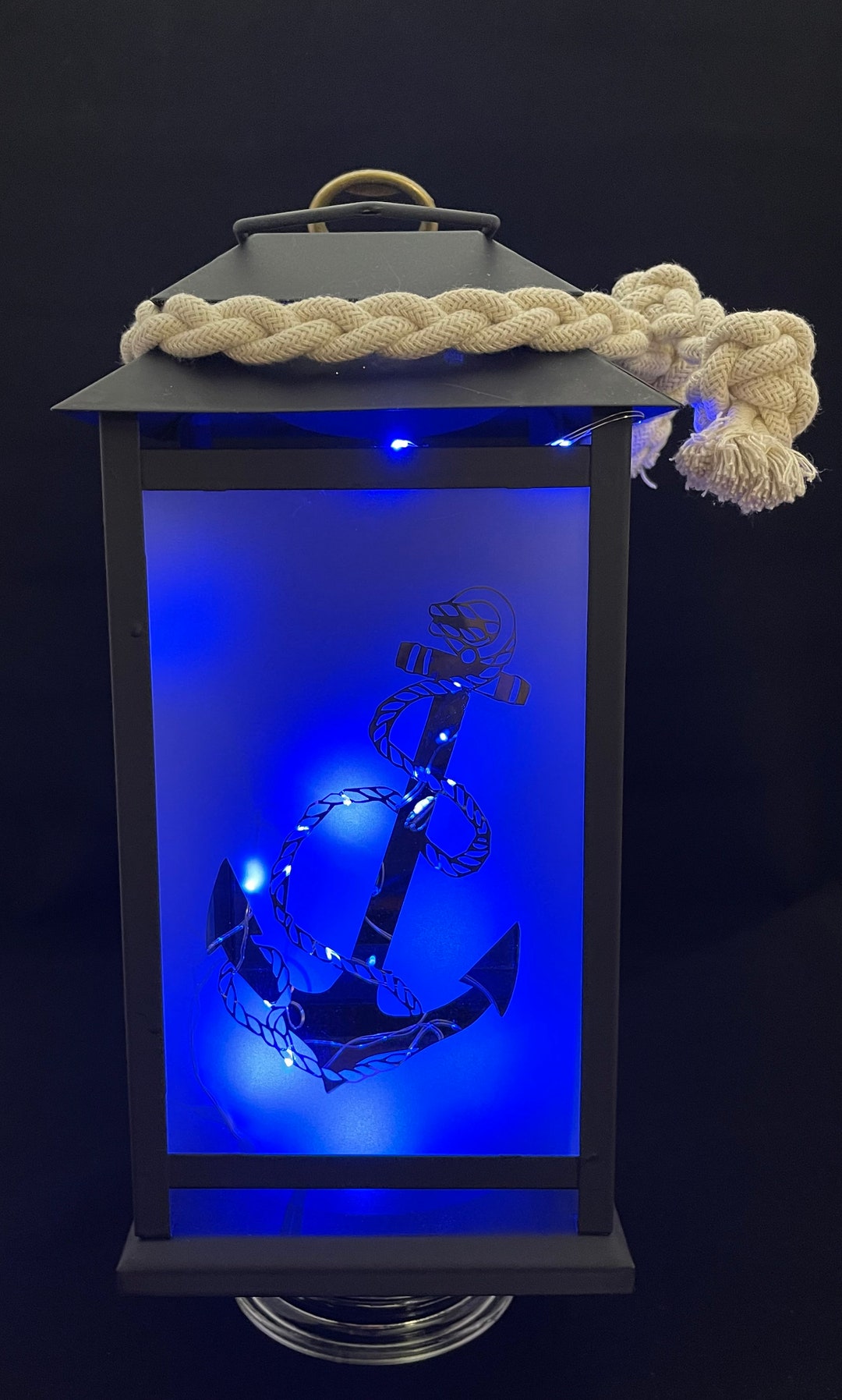 US NAVY Sailor Blue Light Candle Poem Lantern W/ Anchor Charm the