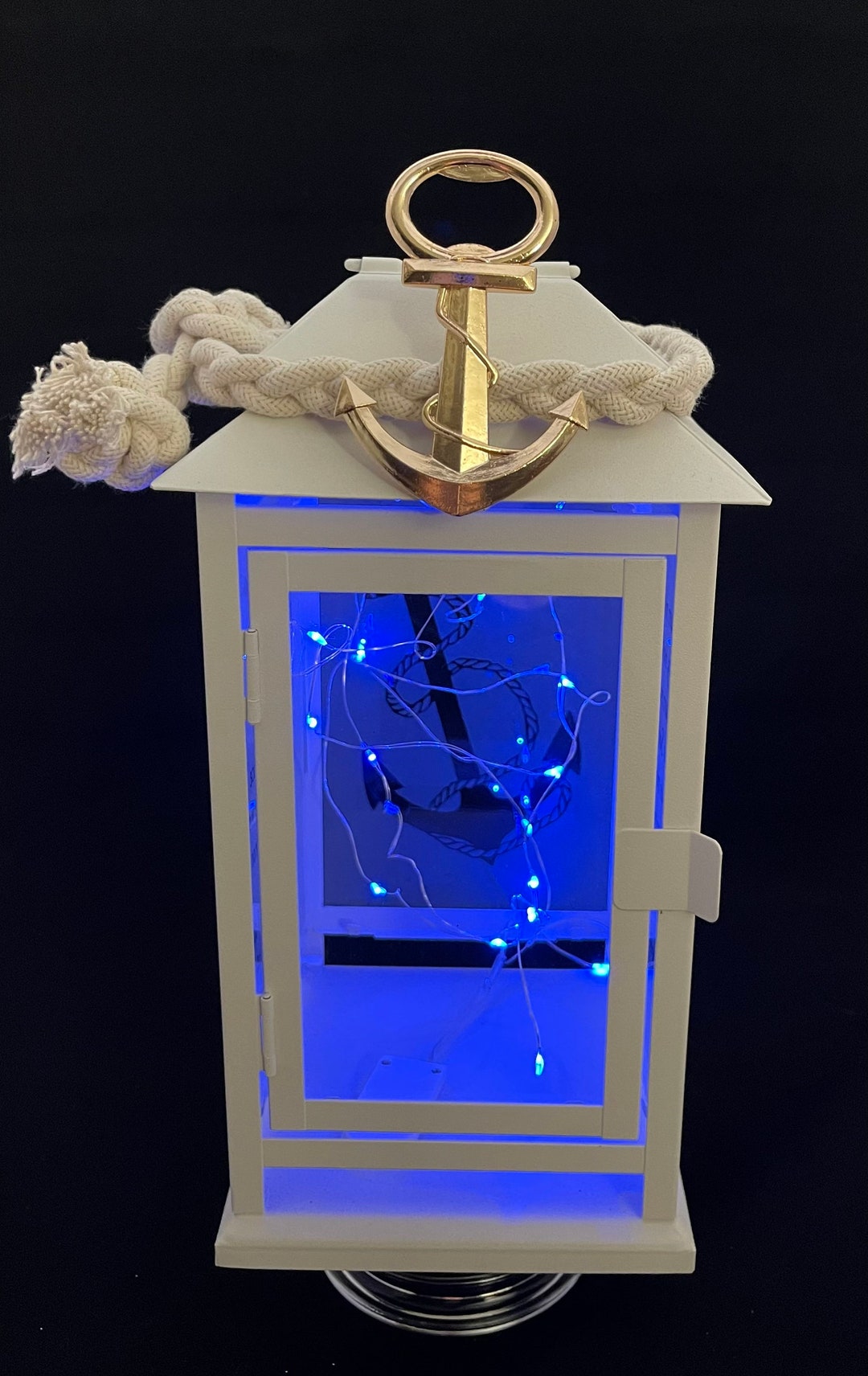 US NAVY Sailor Blue Light Candle Poem Lantern W/ Anchor Charm the