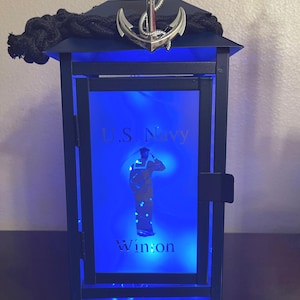 US NAVY Sailor Blue Light Candle Poem Lantern w/ Anchor Charm **The Original