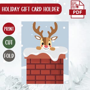 Porta-cartão-presente de Natal para impressão - PDF de Natal - Porta-cartão-presente Rudolph - Cartão-presente de Natal - PDF fácil Família, amigo, colega de trabalho ou filho