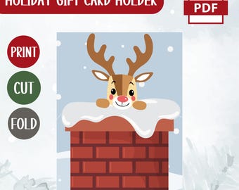 Printable Holiday Gift Card Holder - Christmas PDF - Rudolph Gift Card Holder - Xmas Gift Card - Easy PDF Family, Friend, Coworker or Kid
