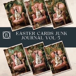 Junk Journal Ephemera Easter, 8 Vintage Easter Bunny Junk Journal Cards,Instant Download, Printable Easter Ephemera