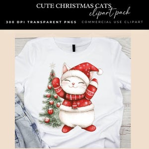 SCHRICK Weihnachtskatzen Clipart Pack, transparente PNGs, digitale Kunst, Weihnachtskarten, T-shirts, Tassen, Clip Art