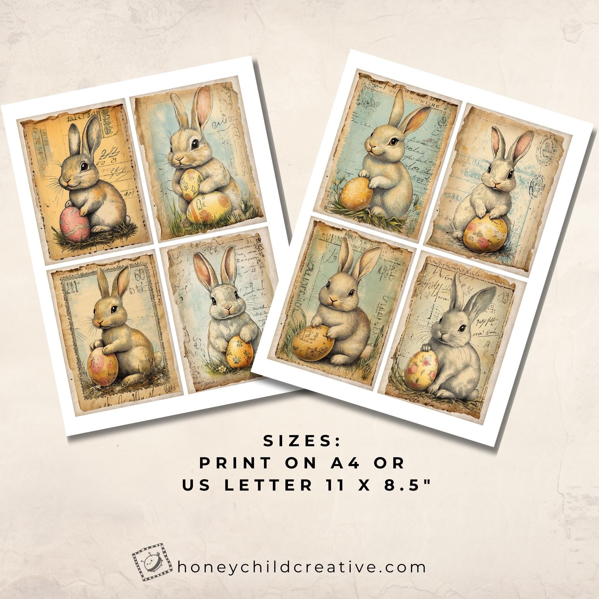 Vintage Easter Bunny Junk Journal Cards – Set of 8 Printable Ephemera ...