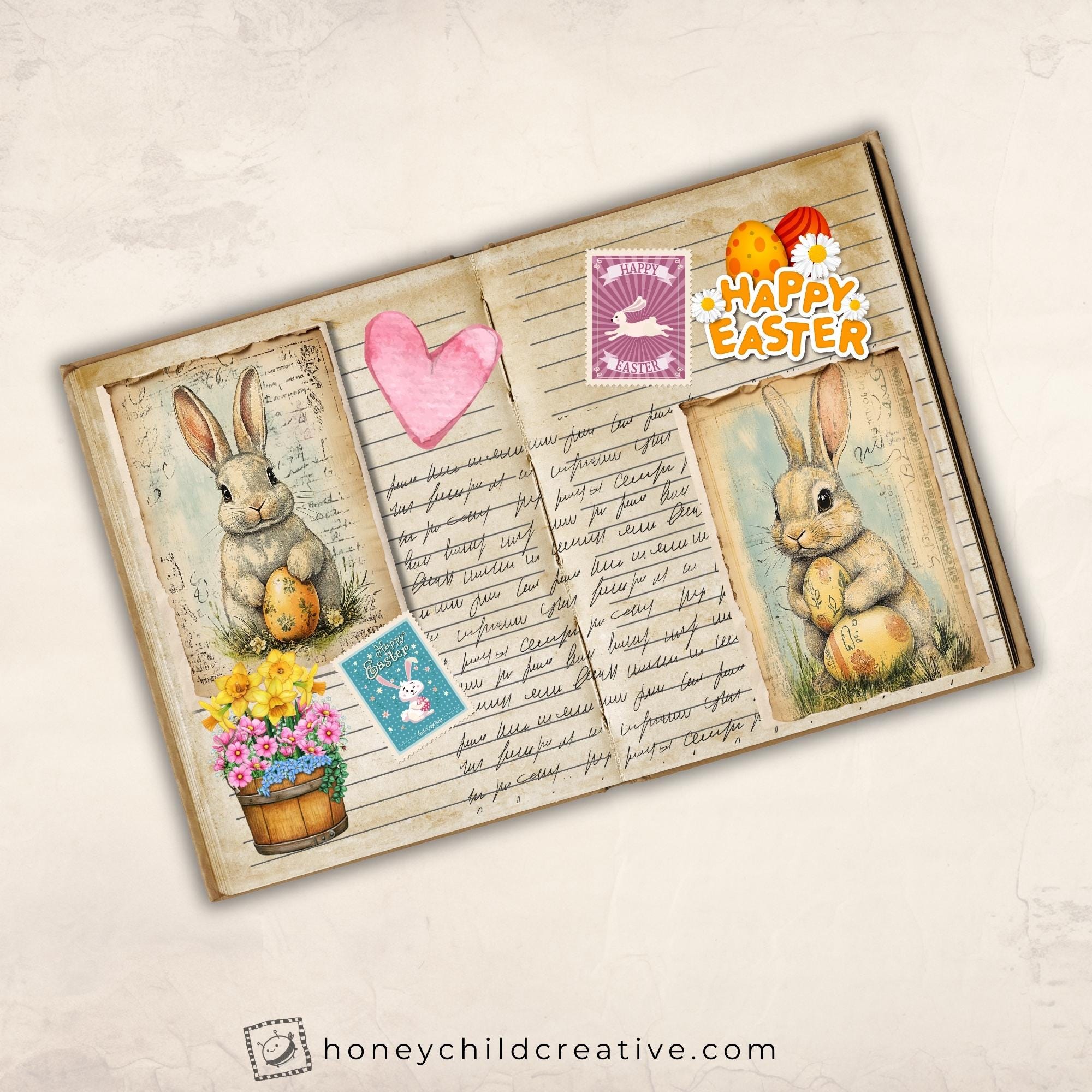 Vintage Easter Bunny Junk Journal Cards – Set of 8 Printable Ephemera ...