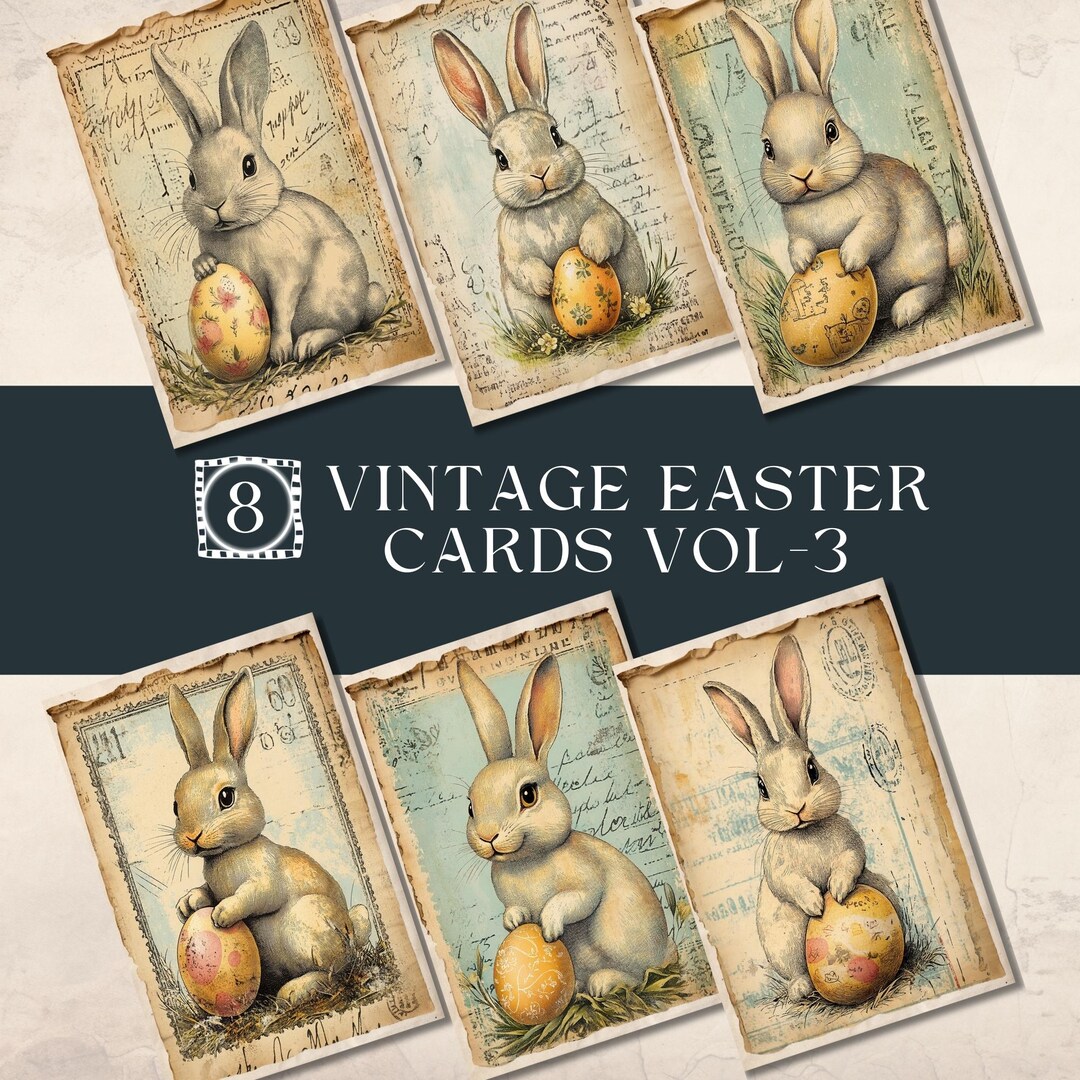 Vintage Easter Bunny Junk Journal Cards – Set of 8 Printable Ephemera ...