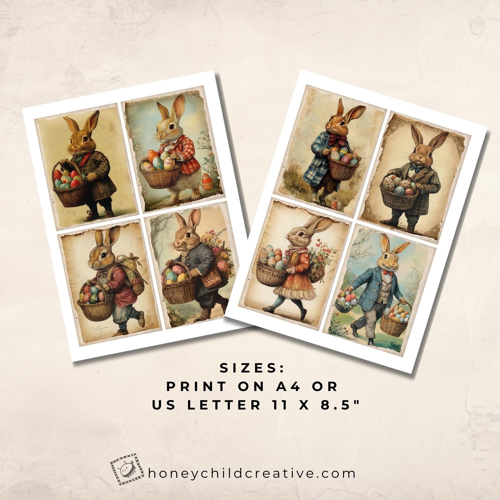Junk Journal Ephemera Easter, Vintage Easter Bunny Cards – Digital ...