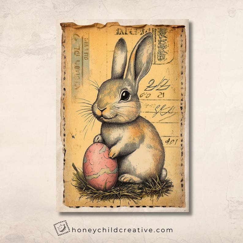 Vintage Easter Bunny Junk Journal Cards – Set of 8 Printable Ephemera ...