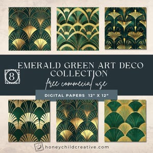 Emerald Green & Gold Art Deco Digital Paper High Quality Prints for Junk Journal, Scrapbooking, Decoupage, Greeting Cards, Invitations