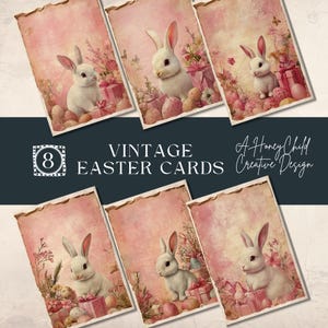 Vintage Easter Pink Bunny Junk Journal Cards – Set of 8 Printable Ephemera Easter Junk Journal Vintage Ephemera, Instant Download