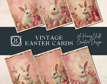 Vintage Easter Bunny Junk Journal Cards – Set of 8 Printable Ephemera ...