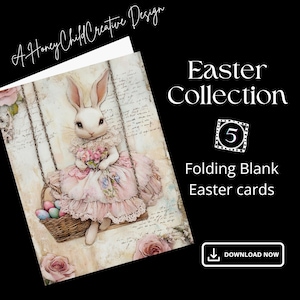 Cartes de Pâques, lot de 5 cartes exquises, carte de lapin de Pâques 3D, motif de Pâques aquarelle, carte de voeux techniques mixtes, filleule