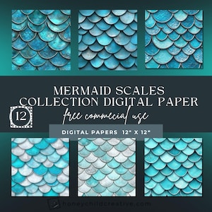 Mermaid Scales Printable Papers, Undersea Digital Patterns, Instant Download for Scrapbooking and DIY Projects