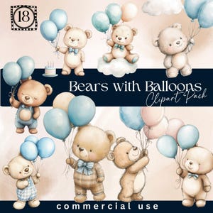 Teddybär und Blaue Ballons Clipart Baby Shower Jungen Clipart, Junge Geburtstag Png, Blauer Teddybär Ballons Png, Blauer Und Brauner Ballon Bär