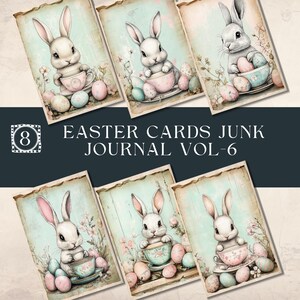 Junk Journal Ephemera Easter, 8 Vintage Easter Bunny Junk Journal Cards,Instant Download, Printable Easter Ephemera