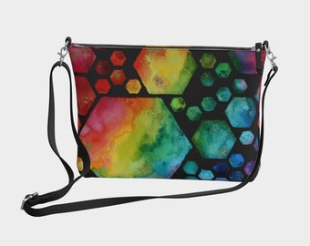 Hexagon Vegan Leather Purse: Dark Rainbow