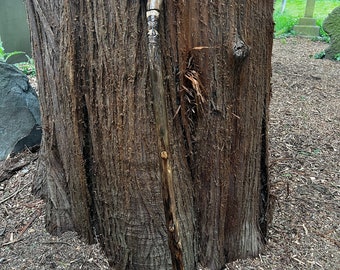 Hand carved green man wooden walking stick, staff or hiking pole.