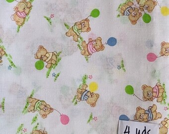 Vintage Bears & Balloons Fabric Yardage Four Yards