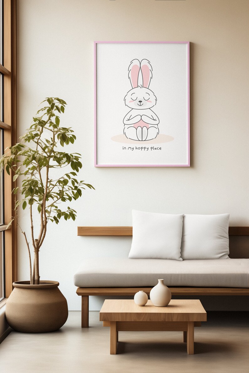 In My Hoppy Place Cute Easter Bunny Digital Art Print, Mindfulness Wall Decor, Printable Illustration, Home & Apparel Download Cricut SVG image 2