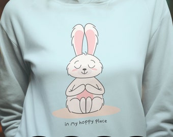 In My Hoppy Place - Cute Easter Bunny Digital Art Print, Mindfulness Wall Decor, Printable Illustration, Home & Apparel Download Cricut SVG