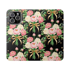 Floral Flip Phone Covers, Botanical iPhone/Samsung Wallet, Petals & Bows Design