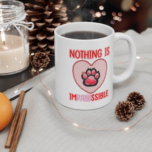 Nothing is IMPAWSSIBLE Black Paw Mug 11oz Cute Black Cat Paw Pixel Art Coquette Aesthetic zdjęcie 4