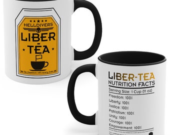 Helldivers 2 Liber-Tea Accent Coffee Mug, 11oz Funny White Joke Cup Mugs Gift For Him Her Gamer Birthday Fun Liberty Libertea Comedy Humor