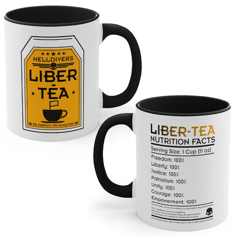 Helldivers 2 Liber-Tea Accent Coffee Mug, 11oz Funny White Joke Cup Mugs Gift For Him Her Gamer Birthday Fun Liberty Libertea Comedy Humor zdjęcie 1