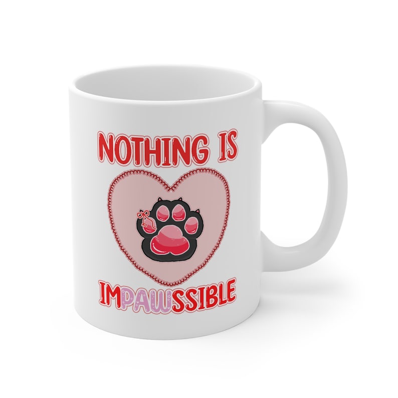 Nothing is IMPAWSSIBLE Black Paw Mug 11oz Cute Black Cat Paw Pixel Art Coquette Aesthetic zdjęcie 1