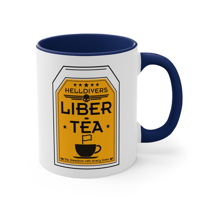 Helldivers 2 Liber-Tea Accent Coffee Mug, 11oz Funny White Joke Cup Mugs Gift For Him Her Gamer Birthday Fun Liberty Libertea Comedy Humor zdjęcie 3