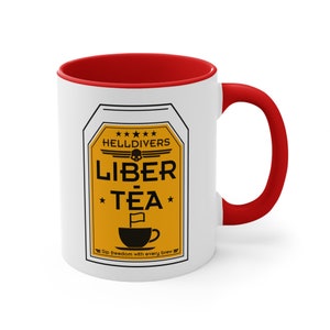 Helldivers 2 Liber-Tea Accent Coffee Mug, 11oz Funny White Joke Cup Mugs Gift For Him Her Gamer Birthday Fun Liberty Libertea Comedy Humor zdjęcie 5