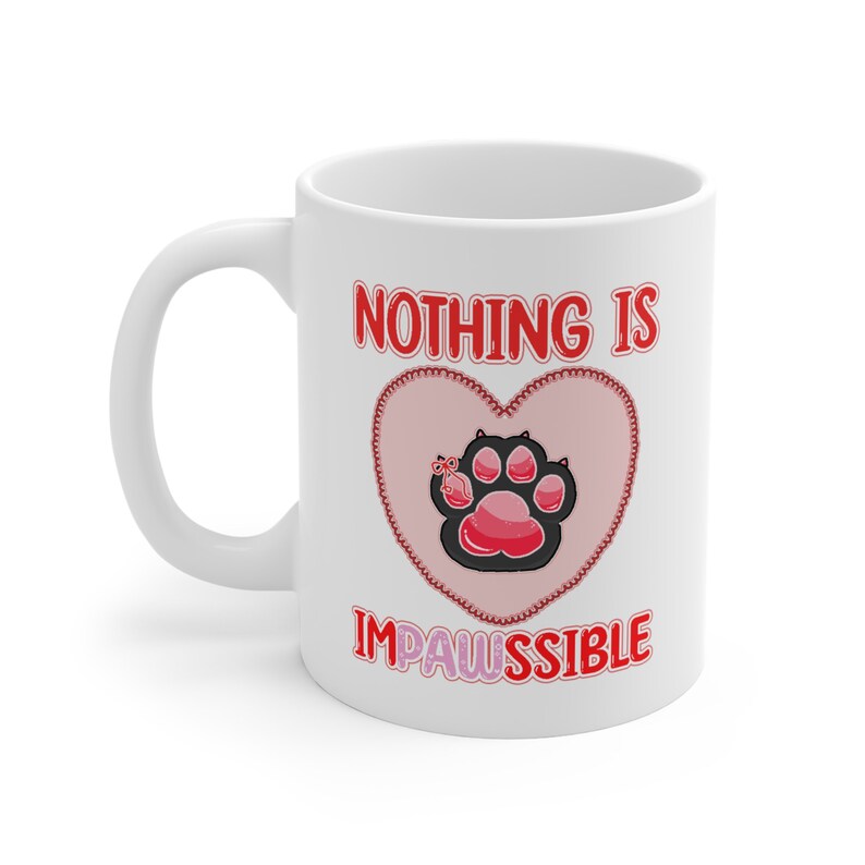 Nothing is IMPAWSSIBLE Black Paw Mug 11oz Cute Black Cat Paw Pixel Art Coquette Aesthetic zdjęcie 3