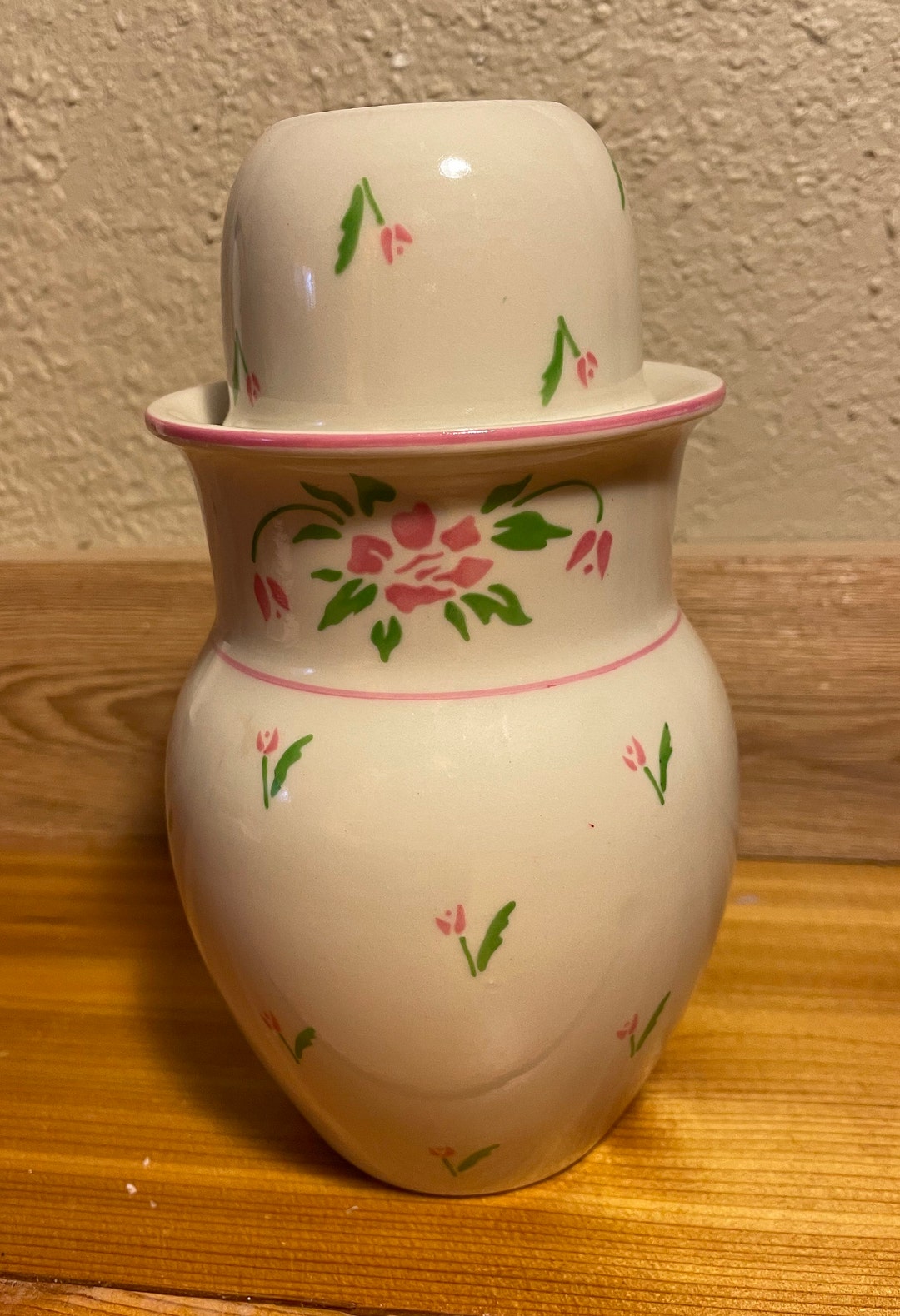 Vintage Tumble up 2-piece Pitcher and Cup Set Porcelain Carafe Pink ...