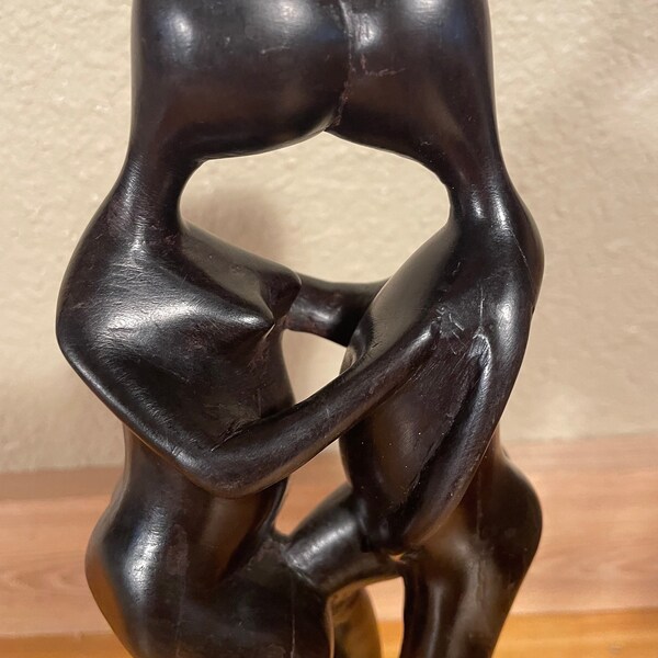 Vintage African wood statue ebony wood sculpture lovers kissing couple carved sculpture wedding gift anniversary gift