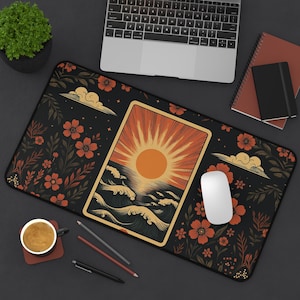 Desk Mat, Sunrise Ocean Wave Design - Ocean Lover Desk Pad, Beach Theme Mouse Pad, Blue Wave Desk Blotter, Coastal Office Decor, Seaside
