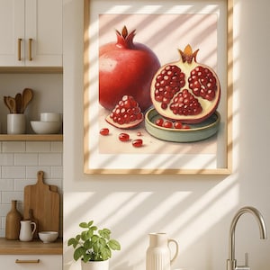 Pomegranate Poster, Fruit Print, Food Art, Modern Kitchen Decor, Dining Room Wall Decor