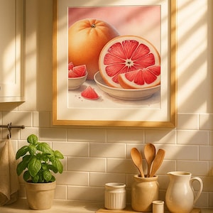 Watercolor Grapefruit Poster | Citrus Fruit Matte Kitchen Print | Vibrant Pink Fruit Wall Art | Fresh Botanical Illustration for Foodies
