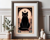 The Black Cat Tarot Card Illustration Art Print - Witchy Tarot Wall Decor- Digital Download