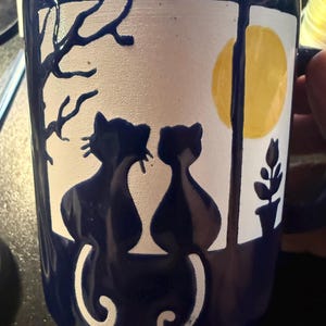 Hand Painted Cat Mug | Spanish Pottery Coffee Cup | Blue Moon Cats Art Mug