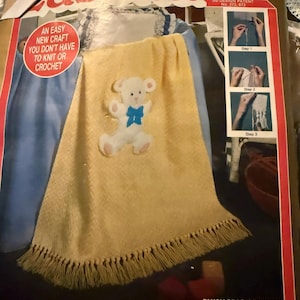 Vintage Lasetta Plus Plush Bear Afghan Craft Kit L134 National Yarn Crafts Yellow Teddy Bear Blanket Partially Started