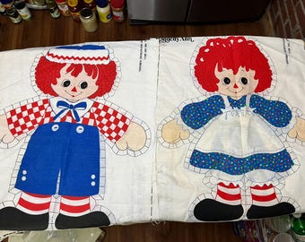 22" Raggedy Ann and Andy Fabric Pillow Dolls, Bobbs-Merrill, 1982 Vintage Cloth Dolls, Sewing Project