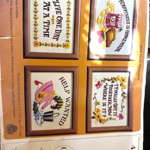 Kit da ricamo vintage Pensieri quotidiani 1982 Creative Circle Linda Griffith Country Sampler Frames