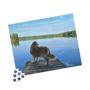 Miss Maggie ( A Slightly Pudgy Golden Retriever) Reflecting on the Beauty at the Lake  in Maine Puzzle (110, 252, 500 piece)