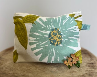 Custodia con cerniera floreale audace, borsa per cosmetici, piccola pochette, floreale giallo, blu e verde, custodia per telefono, portatutto da viaggio, borsa di scorta, tropicale