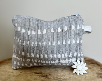 Gray and white dot zipper pouch, cosmetic bag, travel case, make-up bag, spa bag, designer gray and white fabric bag, birthday gift