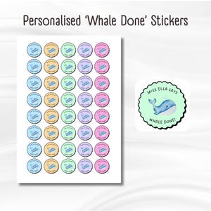パーソナライズされた先生用ステッカー | クジラの完成ステッカー | ご褒美ステッカー | よくできましたステッカー