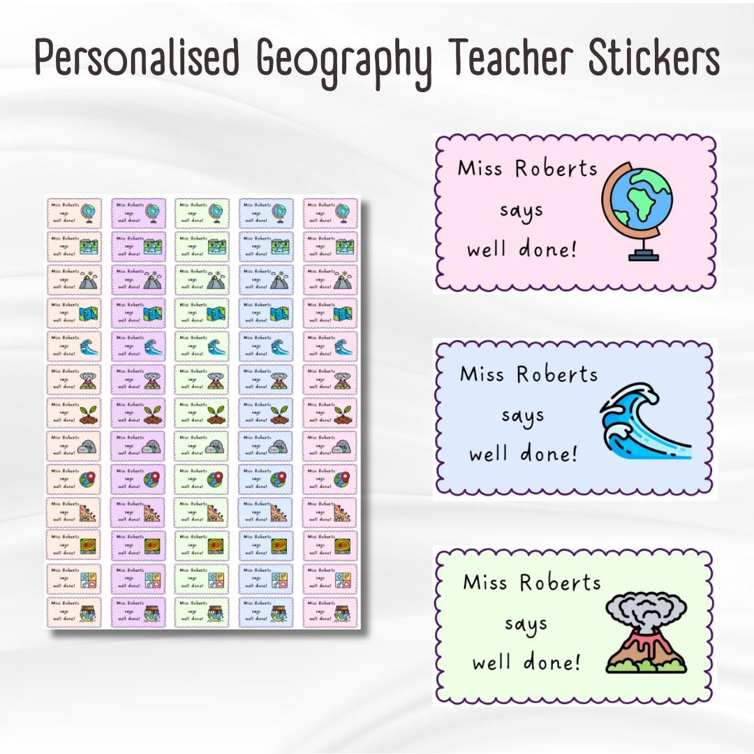 Personalised Geography Teacher Stickers - 65 Matte Stickers for Reward ...