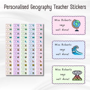 Gepersonaliseerde stickers geografie leraar - 65 matte stickers als beloning | Cadeau leraar aardrijkskunde | Benodigdheden voor leraren aardrijkskunde