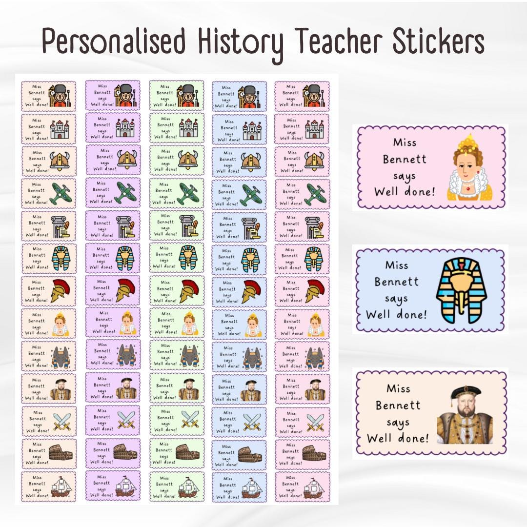 History Question Sticker Personalised History Teacher Stickers - 65 Matte Stickers for Reward ...